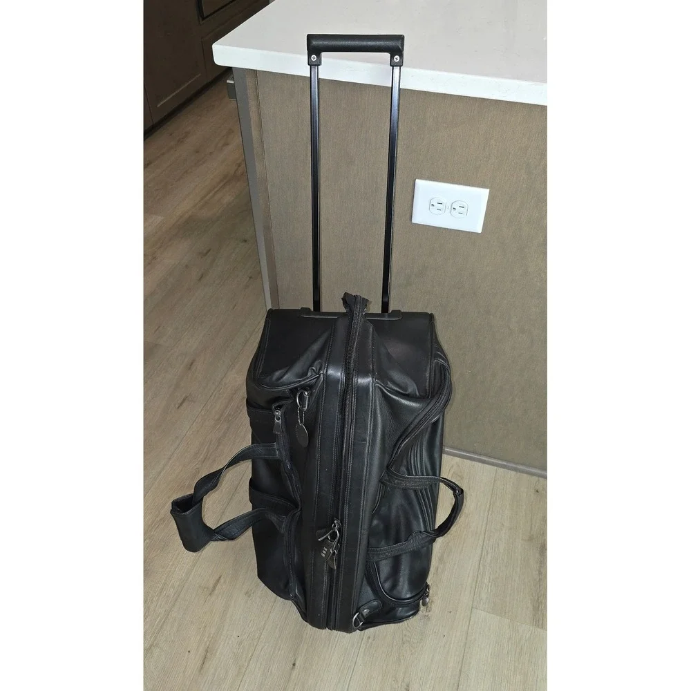 Kenneth Cole New York Black Leather Rolling Duffel Bag Travel Luggage Carry On